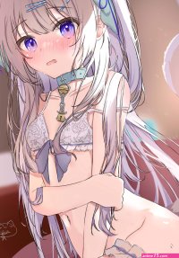 Hoshimiya Bia cat girl long hair anime girls purple eyes bra bottomless cat ears cat tail lingerie collar