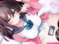 blue eyes bottomless bow breasts brown hair cum original raru nanaharararu school uniform thighhighs twintails