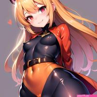 1girl Mature Belt Blush Breasts Cameltoe Gem Heart Highres Hyper Blossom Jacket Jewelry Leotard Long Hair Magical Girl Orange Ha 1436223341