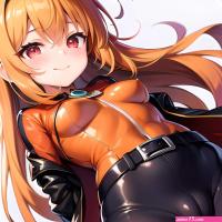 1girl Mature Belt Blush Breasts Cameltoe Gem Heart Highres Hyper Blossom Jacket Jewelry Leotard Long Hair Magical Girl Orange Ha 3097159978