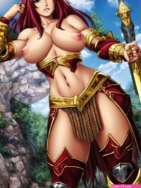 Porn image of 20 thick anime short fantasy armor nude bodybuilder created by AI