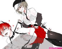 bdsm bra bra visible through clothes cat boy femdom garter straps girl on top leash leash pull pegging red skirt skirt underwear