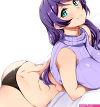 big boobs Moisture huge breasts ass curvy purple hair bent over smiling anime anime girls Toujou Nozomi Love Live! panties Pixiv boobs aqua eyes white background simple background thong