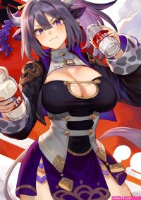 dark hair tail anime girls fantasy girl horns Asian cow girl portrait display anime 2D vertical