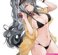 big boobs thighs belly belly button skinny Mikojin anime anime girls Arknights bikini SchwarzArknights