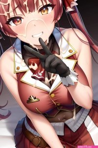 Houshou Marine covered in cum