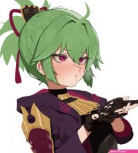 flasso kuki shinobu genshin impact absurdres commentary request highres 1girl :t anger vein black gloves black nails blush crop top cum cum in mouth cum on body cum on hands cumdrip facial