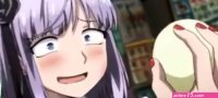 Anime girl eats garlic colored cum ice cream