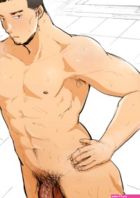 kemukemuke highres 1boy abs bara coach facial hair male focus muscular nipples nude penis pubic hair solo teacher testicles