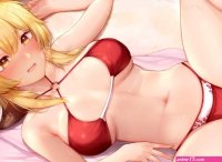 Anime girls spread legs blonde yellow eyes bikini water Playmat Game Mat Desk