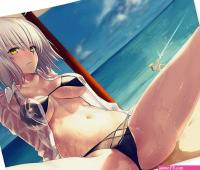 Super Hot Hentai Girl In Bikini Relaxing On Beach With Spread Legs Ultra HD Tapestry by Hi Res