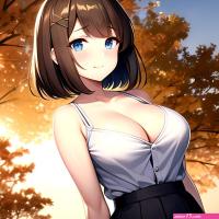 Blue Eyes Breasts Brown Hair Cleavage Large Breasts Short Hair Skirt Maya Kancolle 1girl Alternate Costume Arms Behind Back Blac 157598195