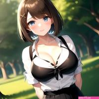 Blue Eyes Breasts Brown Hair Cleavage Large Breasts Short Hair Skirt Maya Kancolle 1girl Alternate Costume Arms Behind Back Blac 4633076