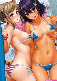 cat girl sideboob ass homunculus artist the gap holding boobs legs looking over shoulder squeezing breast standing twisted body two women women in shower shower anime girls bikini boob grab Toranoana artwork