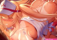 ass bikini blonde hair blush breasts cum hat long hair m-da s-tarou nipples original sex swimsuit tan lines twintails