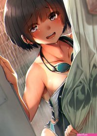 HD wallpaper: Tanlines brunette anime looking at viewer swimwear Smile