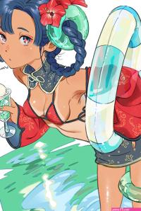 Umisima Osakana tan lines tanned anime anime girls artwork bikini top