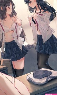 red eyes original undressing multiple girls school desk