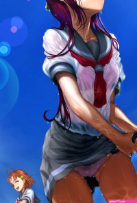 Wallpaper : Sakurauchi Riko Takami Chika Love Live Love Live Sunshine anime girls panties see through clothing wet clothing 965x1428