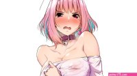 blush breast hold breasts collar erect nipples fang idolmaster idolmaster cinderella girls nipples pink hair red eyes see through short hair third-party edit tokiwa midori artist white yumemi riamu
