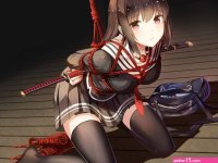 Anime girls bdsm ball gag shibari school uniform katana Playmat Gaming Mat Desk