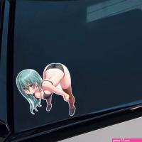 waterproof anime girl car decal long haired bending