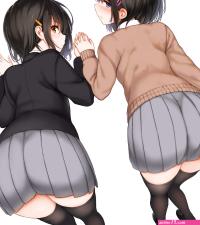 Wallpaper : anime girls bent over school uniform short hair black stockings blue eyes white background 3049x3430