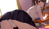 Anime girls skirt panties brunette bent over Playmat Gaming Mat Desk