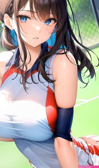 blue eyes hips big boobs anime boobs portrait display anime girls skirt brown eyes sport AI art