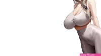 cleavage big boobs huge breasts thighs K pring closed eyes anime anime girls ecchi white background simple background minimalism Uzaki-chan wa Asobitai! Uzaki Tsuki blushing boobs sports bra yoga pants tight pants