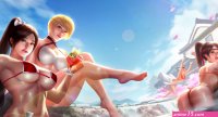 Wallpaper : anime girls water bikini big boobs legs barefoot 2560x1380
