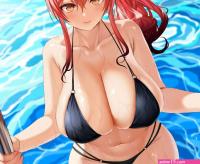 Anime girls water wet body bikini big cleavage Playmat Gaming Mat Desk