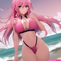 Anime Girl Sexy Big Tits In Bikini Beach Pink by gygct on DeviantArt