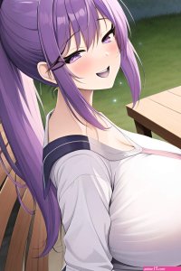 Anime Skinny Huge Boobs 60s Age Laughing Face Purple Hair Ponytail Hair Style Light Skin Charcoal Lake Side View Sleeping Schoolgirl 3664369461848498685