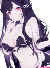 Miyuki big boobs purple hair red eyes anime girls horns no bra lingerie bat wings