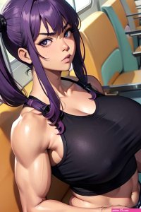 Anime Muscular Huge Boobs 70s Age Serious Face Purple Hair Pigtails Hair Style Dark Skin Charcoal Bus Close Up View Cumshot Teacher 3675018833898130661