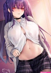 boobs big boobs belly women indoors purple hair red eyes looking at viewer cleavage Obiwan artist Xin artist anime anime girls miniskirt indoors school uniform classroom pantyhose open shirt plaid plaid skirt