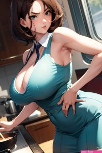 Anime Skinny Huge Boobs 20s Age Serious Face Brunette Messy Hair Style Light Skin Vintage Train Side View Cooking Schoolgirl 3677558448507477506