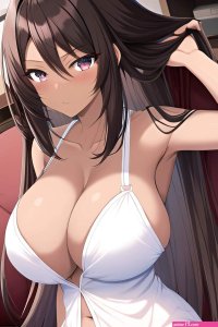 Anime Skinny Huge Boobs 20s Age Seductive Face Brunette Straight Hair Style Dark Skin Comic Couch Back View On Back Pajamas 3662452187385605616