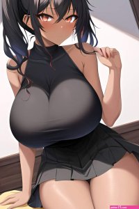 Anime Skinny Huge Boobs 18 Age Seductive Face Black Hair Pigtails Hair Style Dark Skin Painting Strip Club Front View Yoga Mini Skirt 3664469964256283463
