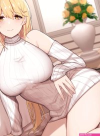 original characters huge breasts big boobs blonde anime girls portrait display anime yellow eyes sweater