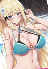 big boobs cleavage Piripun blonde ponytail blue eyes anime anime girls digital art artwork 2D portrait display bikini Saren Princess Connect Princess Connect Re:Dive blushing