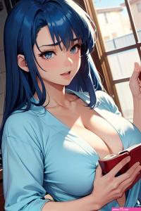 Anime Muscular Huge Boobs 40s Age Orgasm Face Blue Hair Straight Hair Style Light Skin Painting Prison Front View Cooking Bathrobe 3675301013700366239