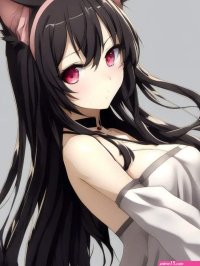 Elegant Anime Style Portrait of a Nude Mature Woman with Cat Ears and Eyes