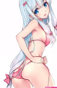 HD wallpaper: blue haired female anime character wearing bikini illustration