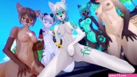 REVERSE FURRY GANGBANG 5 Girls 1 Guy