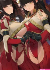Anime anime girls boobs big boobs twins Japanese clothes pointy ears HD wallpaper