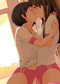 nanahime original tagme 2girls buruma kiss locker locker room long hair multiple girls shirt short hair t-shirt underwear yuri