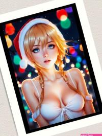 Sexy Anime Manga Waifu Girl in Christmas Erotic Outfit nice big boobs big tits nude christmas lights senpai otaku kawaii hentai lewd Art Print for Sale by AnimeMangaGirls