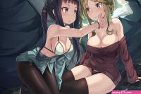 Fond décran : Yuri Filles anime Lune ciel bas noirs Épaules nues soutien-gorge culotte Sideboob Gros seins tente couple Anime pencha Cameltoe Yuru Camp Chiaki Oogaki Aoi Inuyama 1620x1080